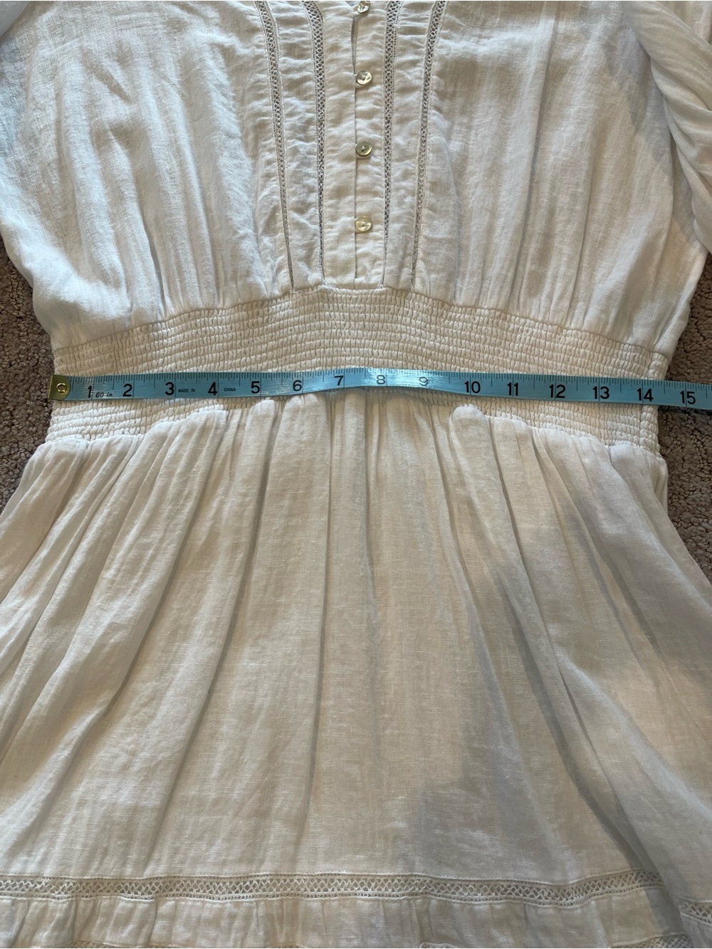 Rails Jasmine White Long-Sleeve Mini Dress, Lace Inset, Linen Blend, Size L - Picture 12 of 16